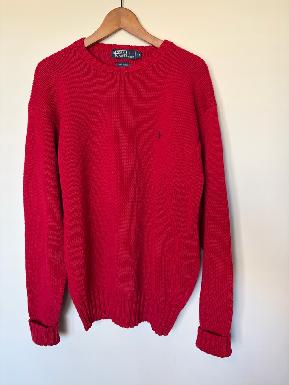 Polo by Ralph Lauren Red 100 % cotton Crewneck Knit Sweater Medium